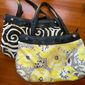 Thirty-One Black and Yellow Floral Shoulder Bags